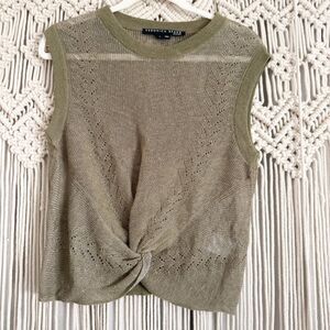 Veronica Beard Kellen Twist Front Linen-Blend Sweater – Dark Green, Size Small